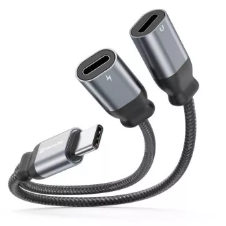 SWISSTEN AUDIO ADAPTER ZA PUNJENJE TEKSTILNI USB-C (muški) / 2x USB-C (ženski) 0,12 M CRNI