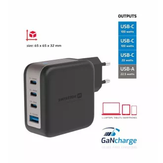 SWISSTEN MREŽNI ADAPTER GaN 3x USB-C 100W PD + 1x USB-A 18W QC CRNI SWISSTEN MREŽNI ADAPTER GaN 3x USB-C 100W PD + 1x USB-A 18W QC CRNI