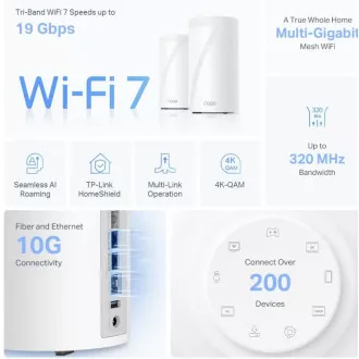 TP-Link WiFi router Deco BE85(2-pack) BE19000, WiFi 7, 1x 10GLAN, 2x 2.5GLAN, 1x 10GLAN/SFP+, USB, 2.4/5/6GHz