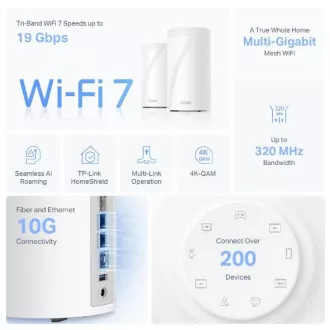 TP-Link Deco BE85 (1 paket) BE19000 Tropojasni Mesh WiFi 7 sustav, 1x 10GLAN, 2x 2.5GLAN, 1x 10GLAN/SFP+, USB, 2.4/5/6GHz, HomeShiel