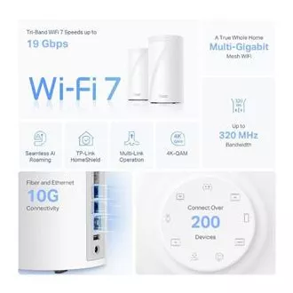 TP-Link Deco BE85 (1 paket) BE19000 Tropojasni Mesh WiFi 7 sustav, 1x 10GLAN, 2x 2.5GLAN, 1x 10GLAN/SFP+, USB, 2.4/5/6GHz, HomeShiel