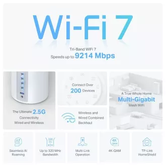 TP-Link Deco BE65(2-pack) BE9300 Tropojasni Mesh WiFi 7 sustav za cijeli dom, 4x 2.5GLAN, USB, 2.4/5/6GHz, HomeShield
