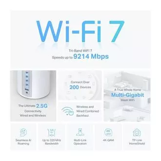 TP-Link Deco BE65(2-pack) BE9300 Tropojasni Mesh WiFi 7 sustav za cijeli dom, 4x 2.5GLAN, USB, 2.4/5/6GHz, HomeShield