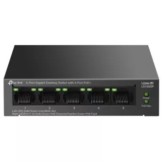 TP-Link LS105GP prekidač 1x GLAN, 4x GLAN s PoE+, 65W