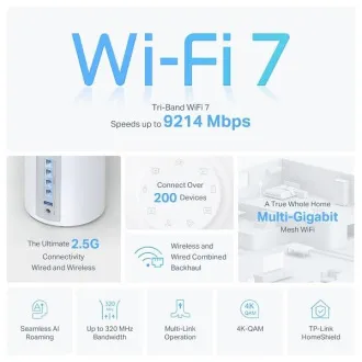 TP-Link Deco BE65(1-pack) BE9300 Tropojasni Mesh WiFi 7 sustav za cijeli dom, 4x 2.5GLAN, USB, 2.4/5/6GHz, HomeShi - Raspakiran
