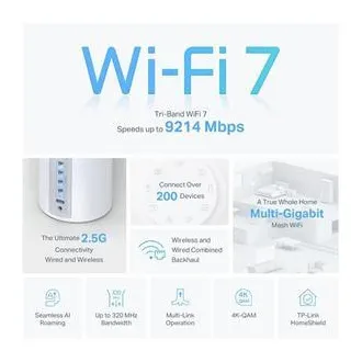 TP-Link Deco BE65(1-pack) BE9300 Tropojasni Mesh WiFi 7 sustav za cijeli dom, 4x 2.5GLAN, USB, 2.4/5/6GHz, HomeShi - Raspakiran