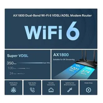 TP-Link Archer VX1800V - AX1800 Wi-Fi 6 VDSL/ADSL modem i usmjerivač, USB 2.0 za 3G/4G i medije, RJ-11 za VoIP telefon, Eas - Rabljen TP-Link Archer VX1800V - AX1800 Wi-Fi 6 VDSL/ADSL modem i usmjerivač, USB 2.0 za 3G/4G i medije, RJ-11 za VoIP telefon, Eas - Rabljen