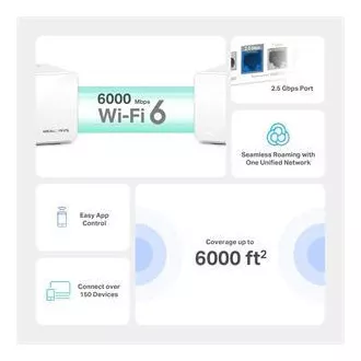 TP-Link WiFi usmjerivač Mercusys Halo H90X (2 komada) WiFi 6, AX6000, 1x 2.5GLAN, 2x GLAN TP-Link WiFi usmjerivač Mercusys Halo H90X (2 komada) WiFi 6, AX6000, 1x 2.5GLAN, 2x GLAN