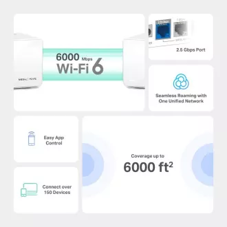 TP-Link WiFi usmjerivač Mercusys Halo H90X (2 komada) WiFi 6, AX6000, 1x 2.5GLAN, 2x GLAN TP-Link WiFi usmjerivač Mercusys Halo H90X (2 komada) WiFi 6, AX6000, 1x 2.5GLAN, 2x GLAN