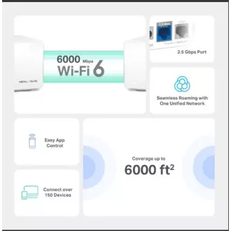 TP-Link WiFi usmjerivač Mercusys Halo H90X (3 komada) WiFi 6, AX6000, 1x 2.5GLAN, 2x GLAN