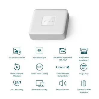 TP-LINK Uređaj za snimanje VIGI NVR1104H-4P 4 kanala, 4x Lan sa PoE, 2x USB