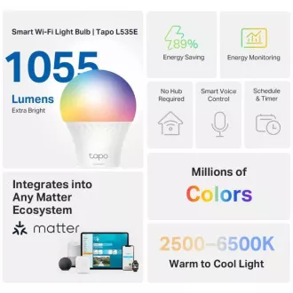 TP-Link Tapo L535E, Smart Wi-Fi LED žarulja u boji, 2500-6500K, E27 TP-Link Tapo L535E, Smart Wi-Fi LED žarulja u boji, 2500-6500K, E27