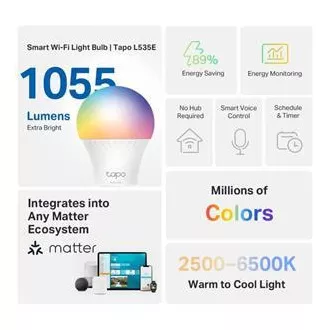 TP-Link Tapo L535E, Smart Wi-Fi LED žarulja u boji, 2500-6500K, E27 TP-Link Tapo L535E, Smart Wi-Fi LED žarulja u boji, 2500-6500K, E27