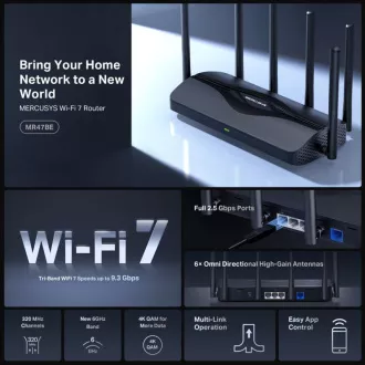 MERCUSYS MR47BE - BE9300 tropojasni Wi-Fi 7 usmjerivač, 2,5G WAN, 3x 2,5G LAN, EasyMesh