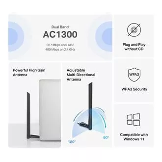 MERCUSYS MA30H - AC1300 bežični dvopojasni USB adapter - antena, visoki dobitak