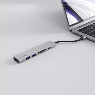 Epico 6u1 Alu Hub 8K s USB-C konektorom - srebrni Epico 6u1 Alu Hub 8K s USB-C konektorom - srebrni