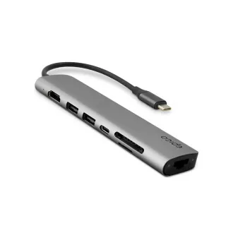 Epico 7u1 Multimedijski Hub 8K s USB-C priključkom. - sivi