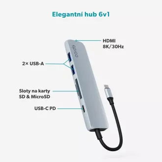 Epico 6u1 aluminijski USB-C 8K hub - plavi