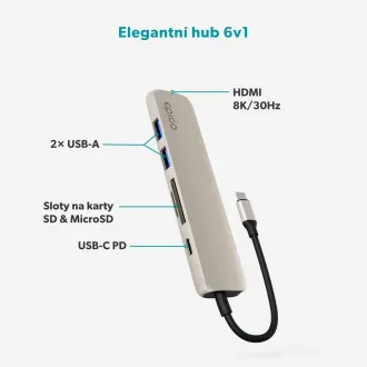Epico 6-u-1 aluminijski USB-C 8K hub - bijeli