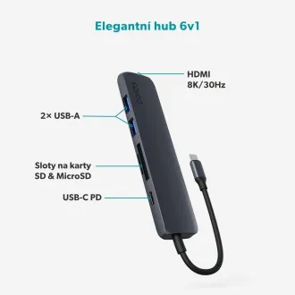 Epico 6-u-1 aluminijski USB-C 8K hub - Inkjet