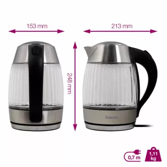 Salente StripeGlass, kuhalo za vodu 1,8 l, nehrđajući čelik/staklo, crveno pozadinsko osvjetljenje
