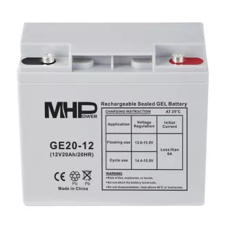 MHPower GE20-12 Gel baterija 12V/20Ah, terminal T1 - M5, duboki ciklus