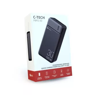 Powerbank C-tech 30000mAh, Li-Pol, 20W, USB-C/USB-A/micro USB Powerbank C-tech 30000mAh, Li-Pol, 20W, USB-C/USB-A/micro USB