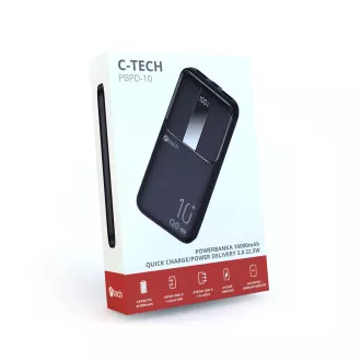Powerbank C-tech 10000mAh, Li-Pol, 22,5W, USB-C/USB-A/micro USB Powerbank C-tech 10000mAh, Li-Pol, 22,5W, USB-C/USB-A/micro USB