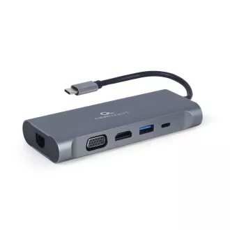 Gembird USB-C 7u1 multiport USB 3.0 + HDMI + VGA + PD + čitač kartica + stereo audio Gembird USB-C 7u1 multiport USB 3.0 + HDMI + VGA + PD + čitač kartica + stereo audio