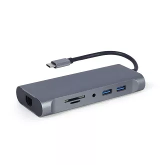 Gembird USB-C 7u1 multiport USB 3.0 + HDMI + VGA + PD + čitač kartica + stereo audio Gembird USB-C 7u1 multiport USB 3.0 + HDMI + VGA + PD + čitač kartica + stereo audio