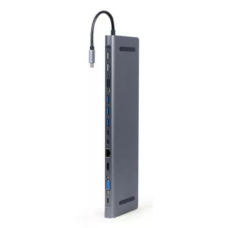 Gembird USB-C 9u1 multiport USB + HDMI + VGA + PD + čitač kartica + LAN + audio