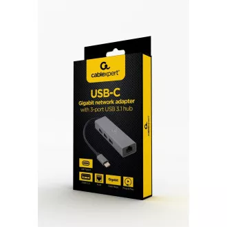 Gembird USB-C GBit adapter + 3x USB 3.1