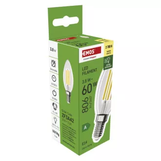 EMOS LED FLM SVIJEĆA 3.8W(60W) 806lm E14 WW A KLASA