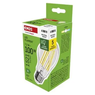 EMOS LED FLM A60 7.2W(100W) 1521lm E27 NW A KLASA EMOS LED FLM A60 7.2W(100W) 1521lm E27 NW A KLASA