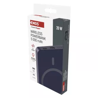 EMOS POWERBANK WI 522, bežično punjenje 20W, 5000mAh, PLAVA, 1xUSB-C