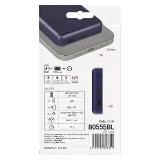 EMOS POWERBANK WI 522, bežično punjenje 20W, 5000mAh, PLAVA, 1xUSB-C