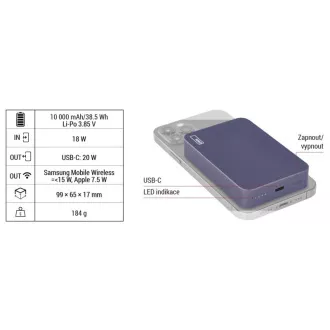 EMOS POWERBANK WI 1046, bežično punjenje 20W, 10.000mAh, PLAVA, 1xUSB-C