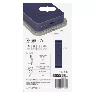 EMOS POWERBANK WI 1046, bežično punjenje 20W, 10.000mAh, PLAVA, 1xUSB-C
