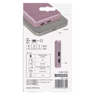 EMOS POWERBANK WI 522, bežično punjenje 20W, 5000mAh, BOJA OD LOSOSA, 1xUSB-C EMOS POWERBANK WI 522, bežično punjenje 20W, 5000mAh, BOJA OD LOSOSA, 1xUSB-C