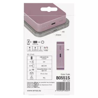 EMOS POWERBANK WI1046, bežično punjenje 20W, 10.000mAh, BOJA OD LOSOSA, 1xUSB-C