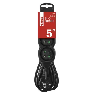 EMOS produžni kabel s 3 kontakta/5 m, crni, 1,5 mm