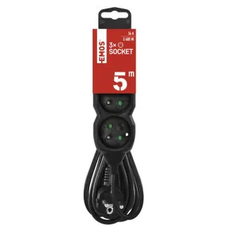EMOS produžni kabel s 3 kontakta/5 m, crni, 1,5 mm