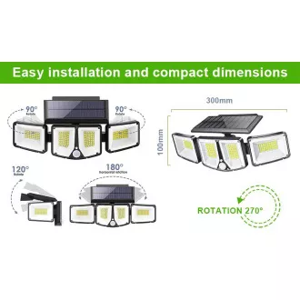 Vanjska solarna LED svjetiljka sa senzorom pokreta VIKING S180/1200lm/2200mAh/3 načina rada/IP65