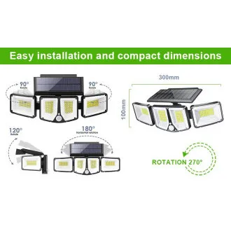 Vanjska solarna LED svjetiljka sa senzorom pokreta VIKING S180/1200lm/2200mAh/3 načina rada/IP65 Vanjska solarna LED svjetiljka sa senzorom pokreta VIKING S180/1200lm/2200mAh/3 načina rada/IP65