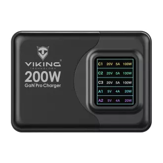 Viking USB GaN punjač 200W PD PRO/adapter za napajanje/Izlaz: 3xUSB-C, 2xUSB-A/Brzo punjenje/