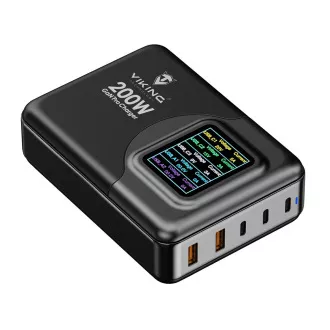 Viking USB GaN punjač 200W PD PRO/adapter za napajanje/Izlaz: 3xUSB-C, 2xUSB-A/Brzo punjenje/