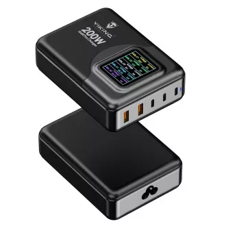 Viking USB GaN punjač 200W PD PRO/adapter za napajanje/Izlaz: 3xUSB-C, 2xUSB-A/Brzo punjenje/