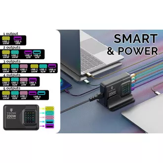 Viking USB GaN punjač 200W PD PRO/adapter za napajanje/Izlaz: 3xUSB-C, 2xUSB-A/Brzo punjenje/