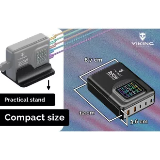 Viking USB GaN punjač 200W PD PRO/adapter za napajanje/Izlaz: 3xUSB-C, 2xUSB-A/Brzo punjenje/