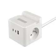 VIKING YC23H adapter za napajanje, bijeli/Izlaz: 2xAC, 1xUSB-A, 2xUSB-C/držač za mobitel/LED svjetlo/kabel od 1,4 m